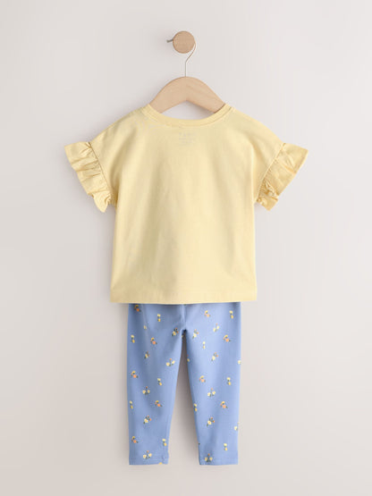 Yellow Padded Flower Short Sleeve T-Shirt and Leggings Set (3mths-7yrs) - Size 3-6 Months (62-68cm)