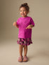 Pink/Purple Palm Tree Embroidery Short Sleeve Top and Shorts Set (3mths-7yrs) - Pink/Purple Palm Tree Embroidery / 12-18 Months (80-86cm)