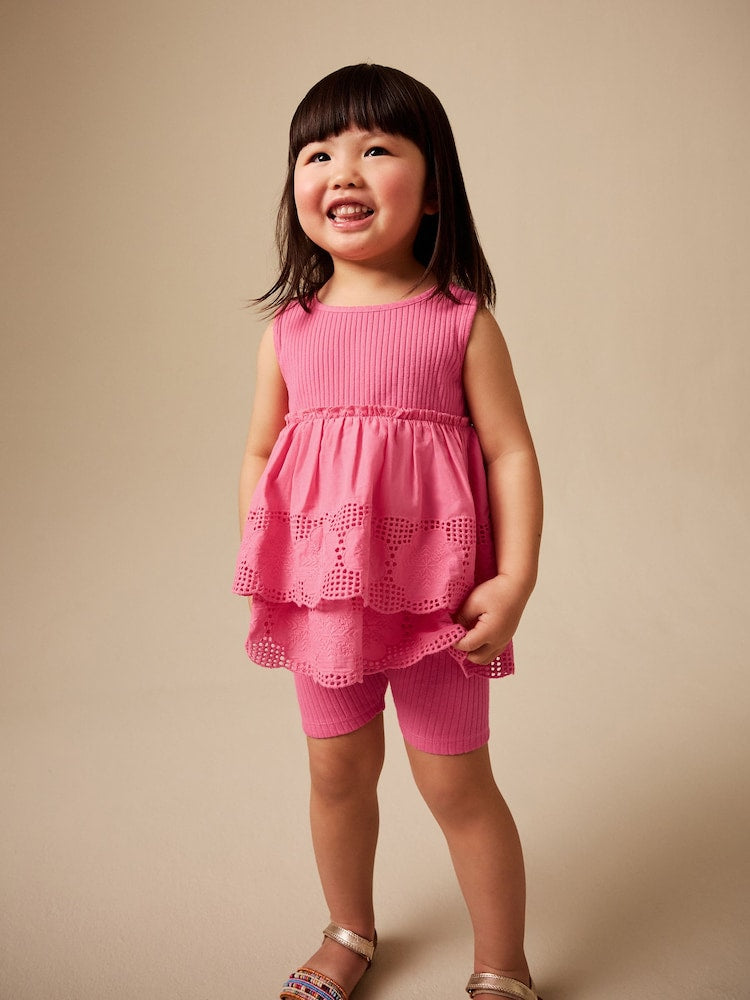 Pink Broderie Peplum Vest and Cycle Shorts Set (3mths-7yrs)