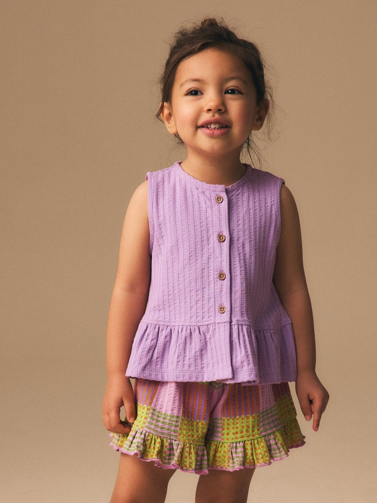 Lilac Purple Check Peplum Vest and Shorts Set (3mths-7yrs)