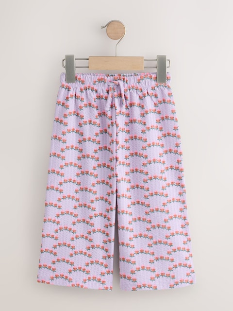 Purple Ditsy Floral Textured Wide Leg Trousers (3mths-7yrs) - Size 3-6 Months (62-68cm)