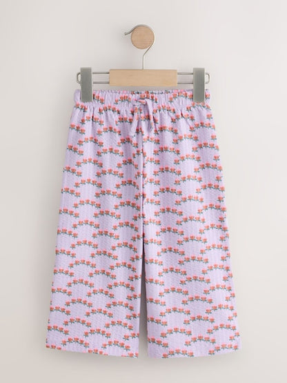 Purple Ditsy Floral Textured Wide Leg Trousers (3mths-7yrs) - Size 3-6 Months (62-68cm)