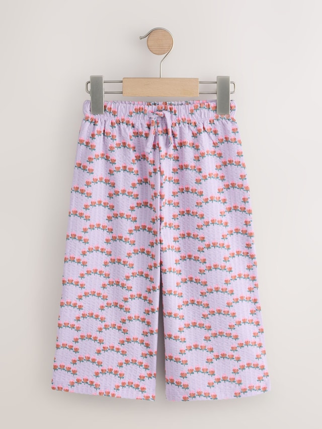 Purple Ditsy Floral Textured Wide Leg Trousers (3mths-7yrs) - Size 3-6 Months (62-68cm)