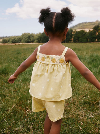 Lemon Yellow Spot Crochet Top And Short Set (3mths-7yrs)