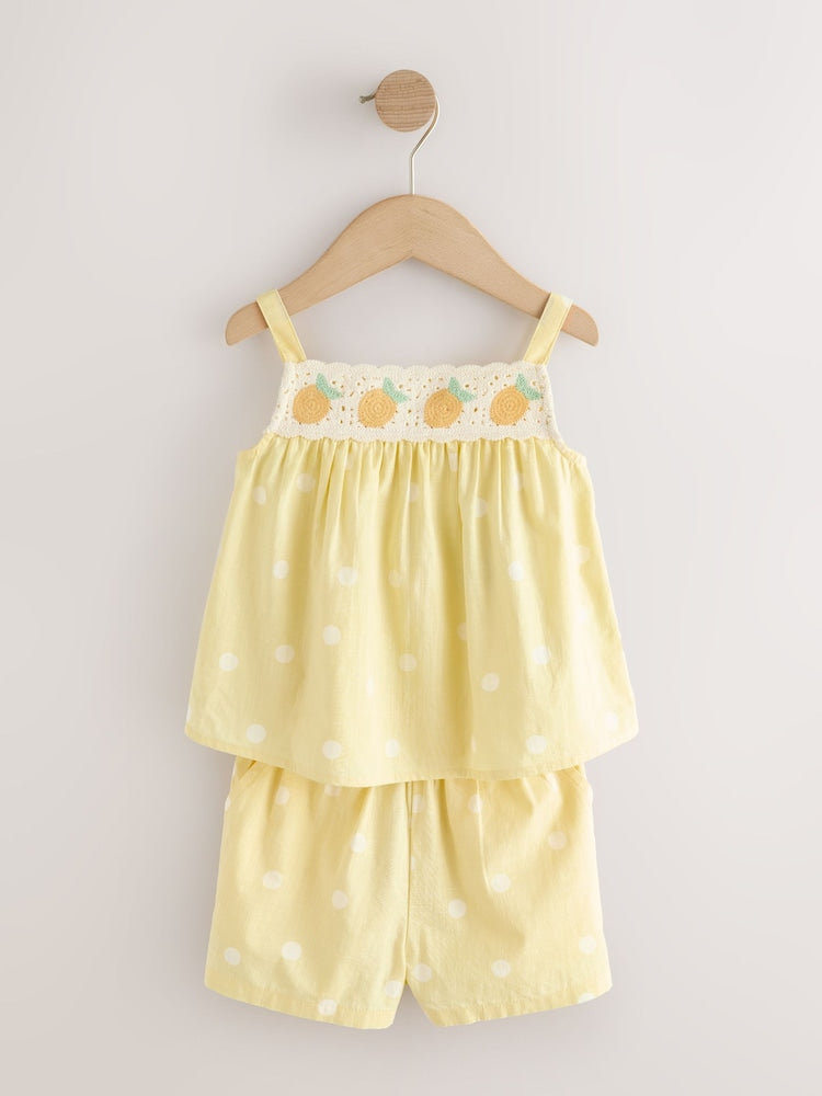 Lemon Yellow Spot Crochet Top And Short Set (3mths-7yrs)