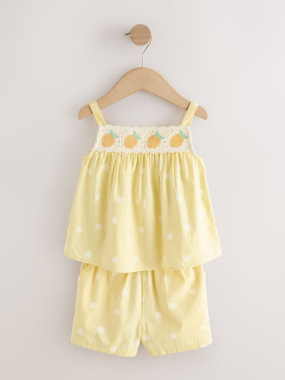 Lemon Yellow Spot Crochet Top And Short Set (3mths-7yrs)
