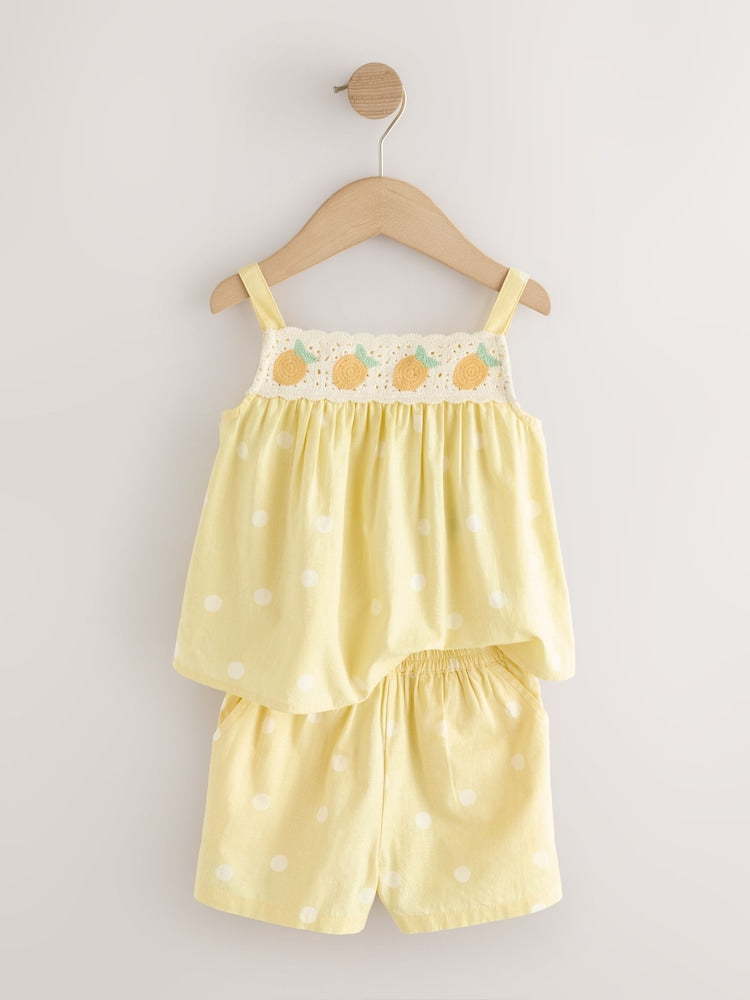 Lemon Yellow Spot Crochet Top And Short Set (3mths-7yrs)
