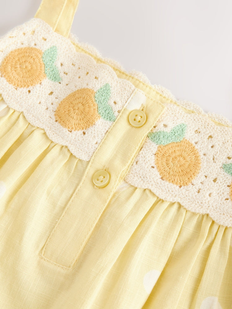 Lemon Yellow Spot Crochet Top And Short Set (3mths-7yrs)
