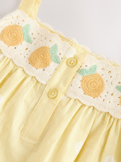 Lemon Yellow Spot Crochet Top And Short Set (3mths-7yrs)