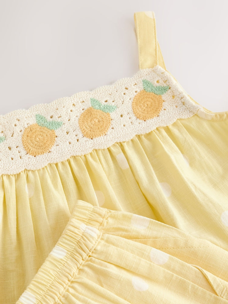 Lemon Yellow Spot Crochet Top And Short Set (3mths-7yrs)