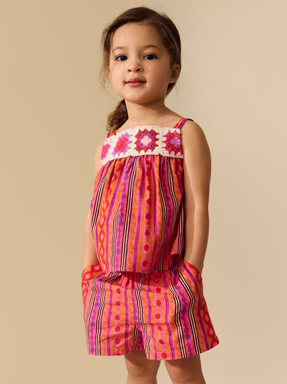 Multi Stripe Crochet Top And Short Set (3mths-7yrs) - Multi Stripe / 12-18 Months (80-86cm)
