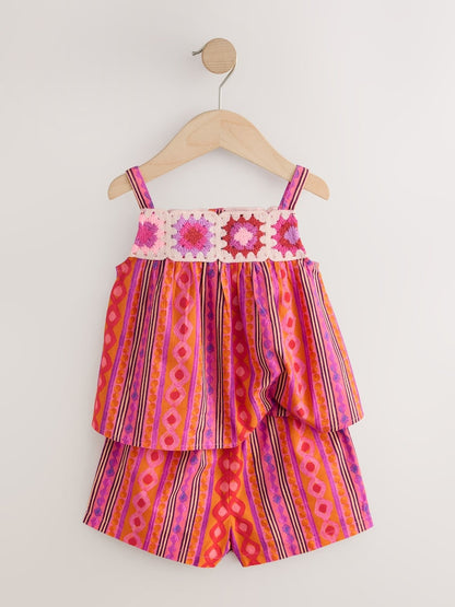 Multi Stripe Crochet Top And Short Set (3mths-7yrs)