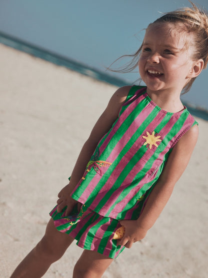 Pink/Green Stripe Embroided Shorts And Top Set (3mths-7yrs)