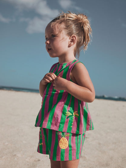 Pink/Green Stripe Embroided Shorts And Top Set (3mths-7yrs)