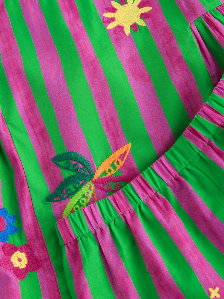Pink/Green Stripe Embroided Shorts And Top Set (3mths-7yrs)