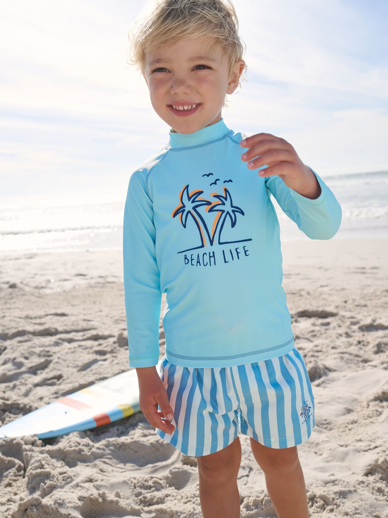 Blue Long Sleeve Sunsafe Rash Vest and Swim Shorts Set (3mths-7yrs) - Size 3-6 Months (62-68cm)