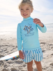 Blue Long Sleeve Sunsafe Rash Vest and Swim Shorts Set (3mths-7yrs) - Size 3-6 Months (62-68cm)