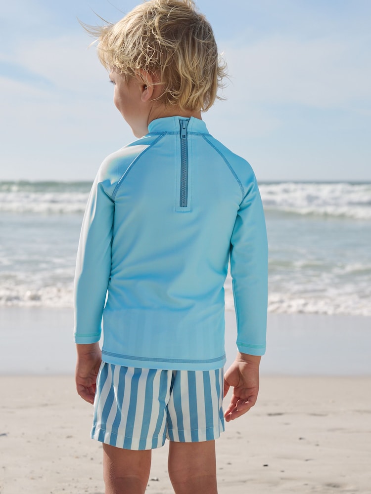 Blue Long Sleeve Sunsafe Rash Vest and Swim Shorts Set (3mths-7yrs) - Size 3-6 Months (62-68cm)