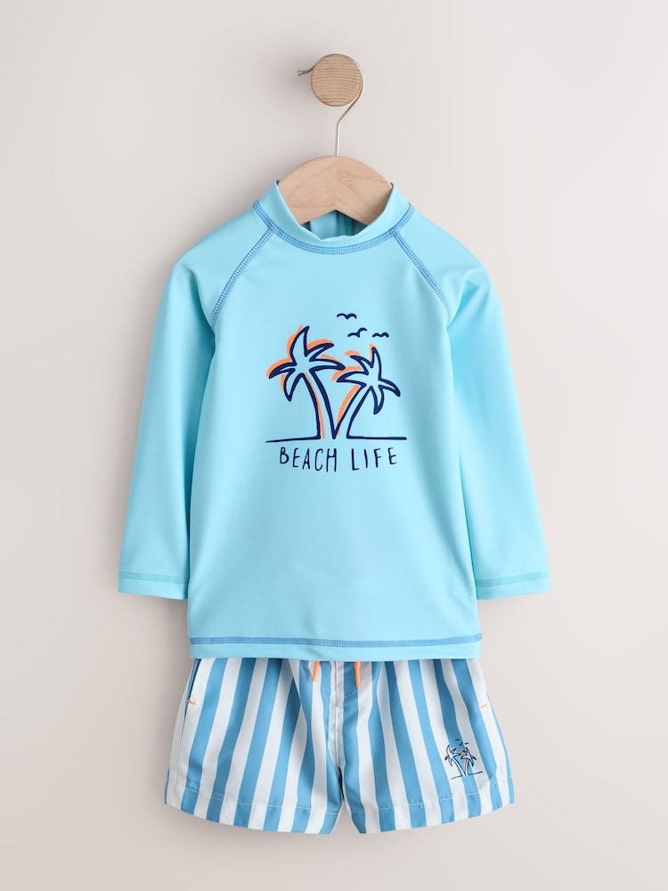 Blue Long Sleeve Sunsafe Rash Vest and Swim Shorts Set (3mths-7yrs) - Size 3-6 Months (62-68cm)