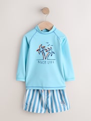 Blue Long Sleeve Sunsafe Rash Vest and Swim Shorts Set (3mths-7yrs) - Size 3-6 Months (62-68cm)