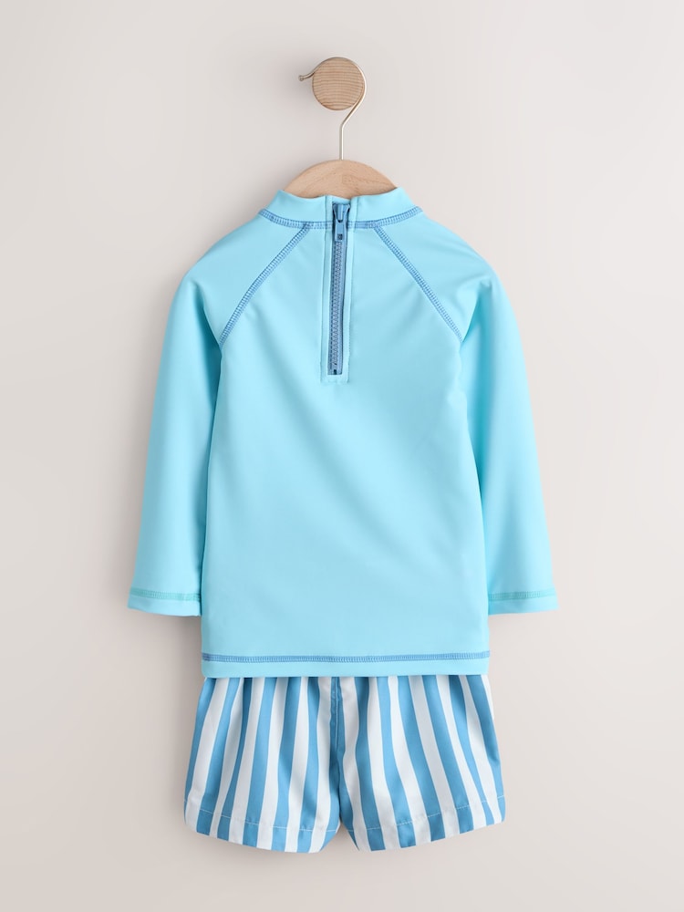 Blue Long Sleeve Sunsafe Rash Vest and Swim Shorts Set (3mths-7yrs) - Size 3-6 Months (62-68cm)