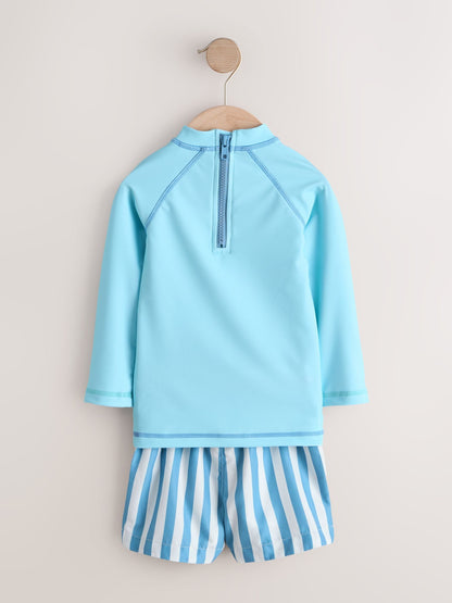 Blue Long Sleeve Sunsafe Rash Vest and Swim Shorts Set (3mths-7yrs) - Size 3-6 Months (62-68cm)