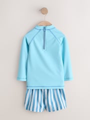 Blue Long Sleeve Sunsafe Rash Vest and Swim Shorts Set (3mths-7yrs) - Size 3-6 Months (62-68cm)