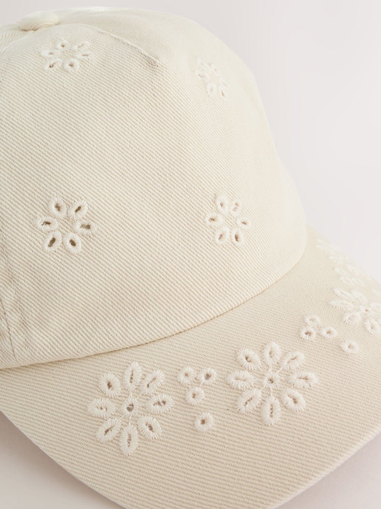 Cream Lacer Cut Embroidery Cap (1-16yrs)