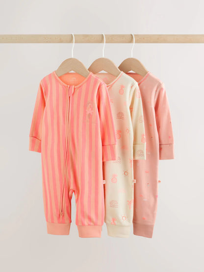 Pink/Blue Baby Sleepsuits 3 Pack (0mths-3yrs)