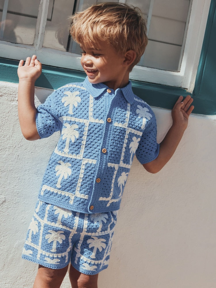 Bright Blue Crochet Palm Tree Set (12mths-7yrs) - Bright Blue / 12-18 Months (80-86cm)