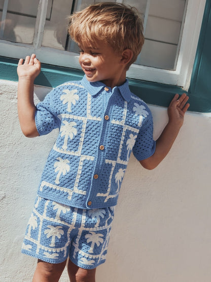 Bright Blue Crochet Palm Tree Set (12mths-7yrs) - Bright Blue / 12-18 Months (80-86cm)