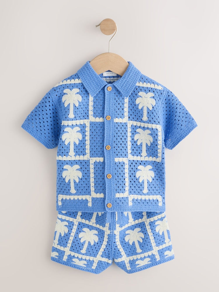 Bright Blue Crochet Palm Tree Set (12mths-7yrs)