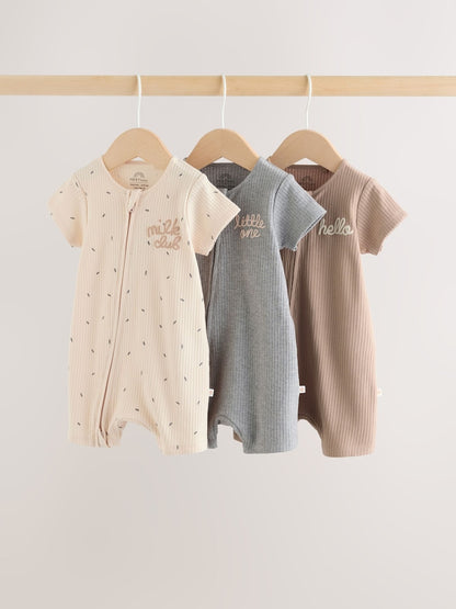 Beige Two Way Zip Baby Rompers 3 Pack (0mths-3yrs) - 12-18 Months (80-86cm)