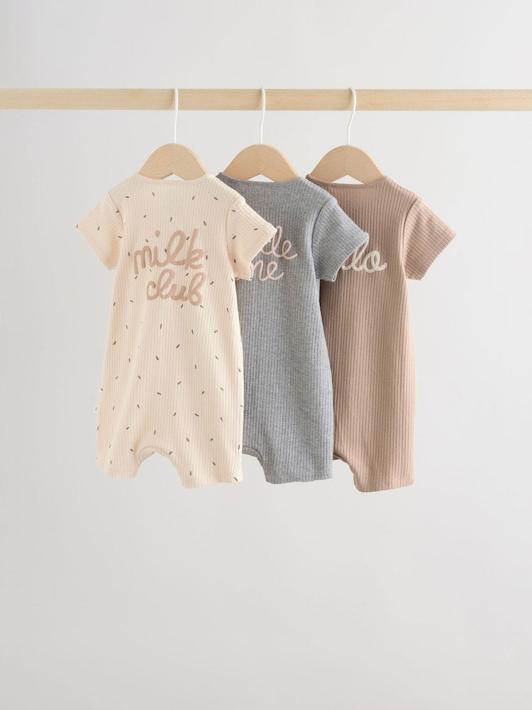 Beige Two Way Zip Baby Rompers 3 Pack (0mths-3yrs)