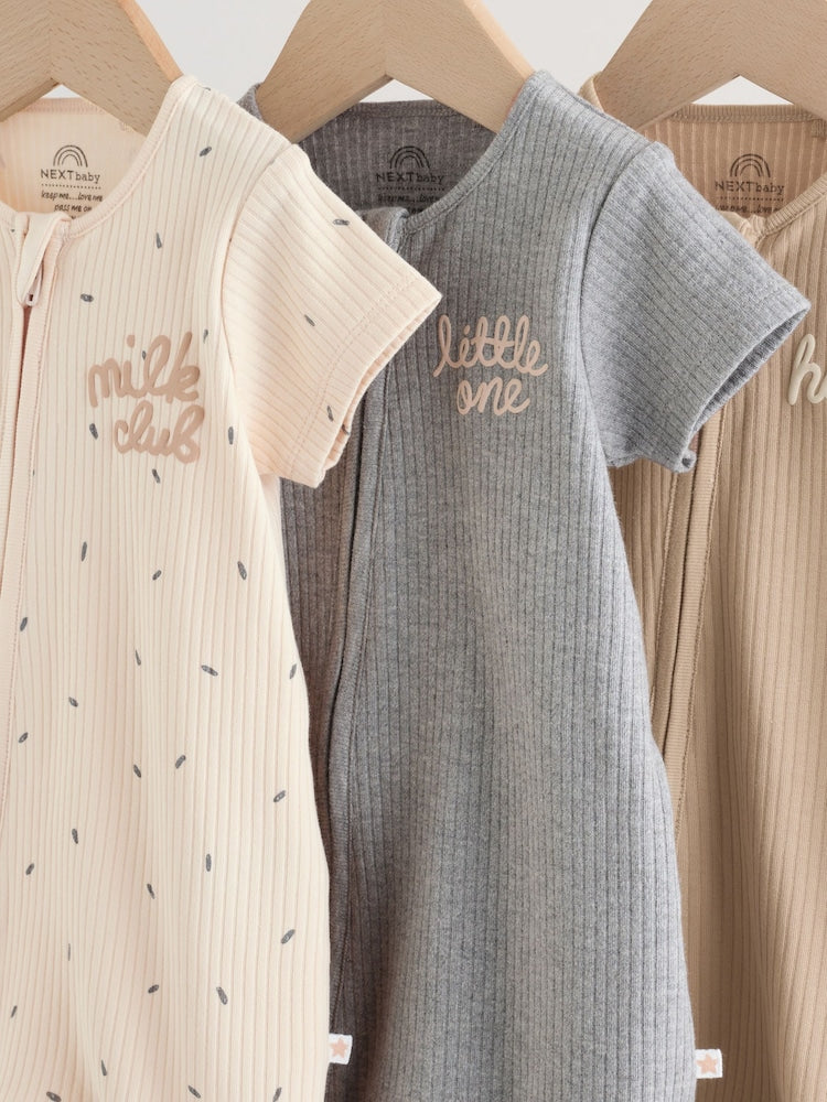 Beige Two Way Zip Baby Rompers 3 Pack (0mths-3yrs)