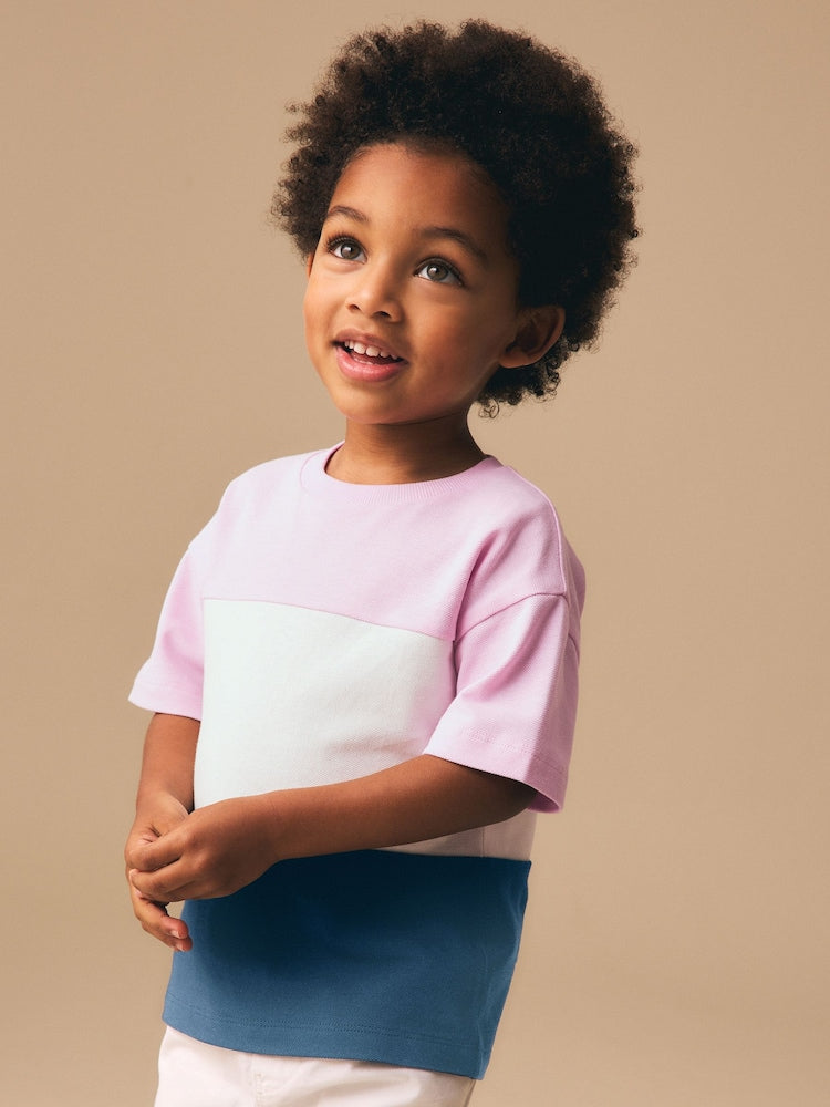 Pink/White/Blue Short Sleeve Colourblock T-Shirt (3mths-7yrs) (3mths-7yrs) - Pink/White/Blue / 12-18 Months (80-86cm)