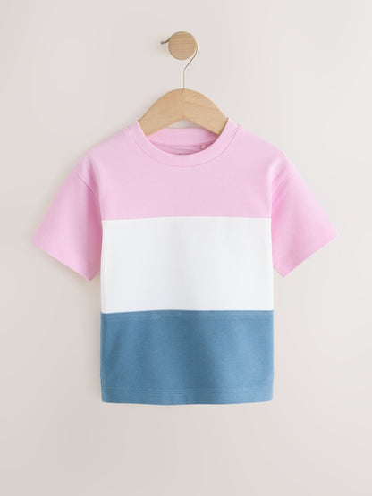 Pink/White/Blue Short Sleeve Colourblock T-Shirt (3mths-7yrs) (3mths-7yrs)