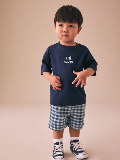 Navy Blue I love snacks Slogan Short Sleeve Small Graphic T-Shirt (3mths-8yrs) - Size 3-6 Months (62-68cm)