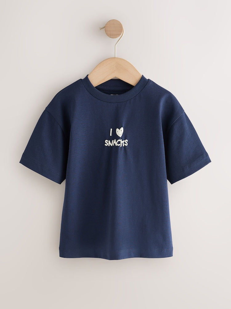 Navy Blue I love snacks Slogan