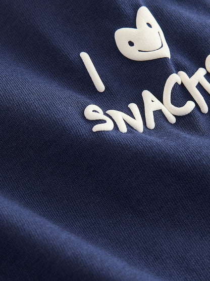 Navy Blue I love snacks Slogan