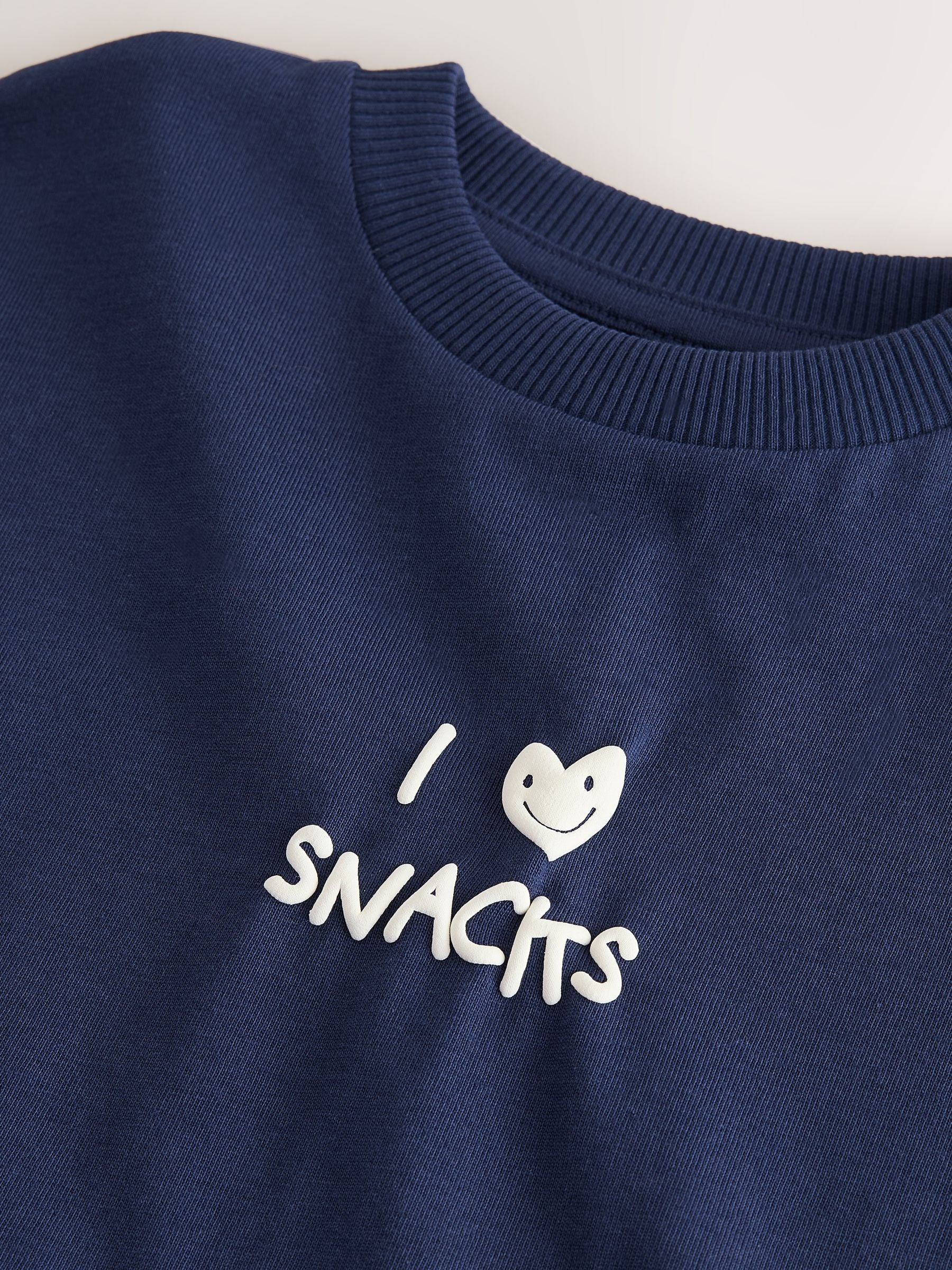 Navy Blue I love snacks Slogan Short Sleeve Small Graphic T-Shirt (3mths-8yrs) - Size 3-6 Months (62-68cm)