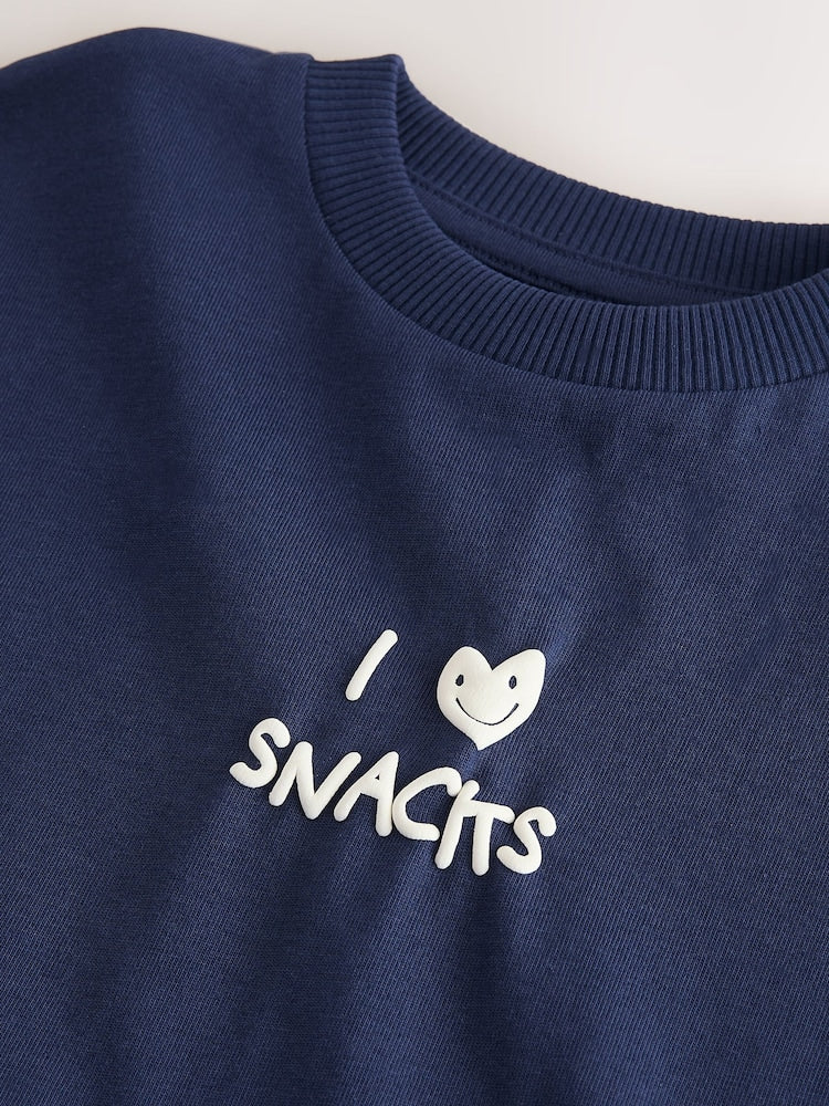 Navy Blue I love snacks Slogan