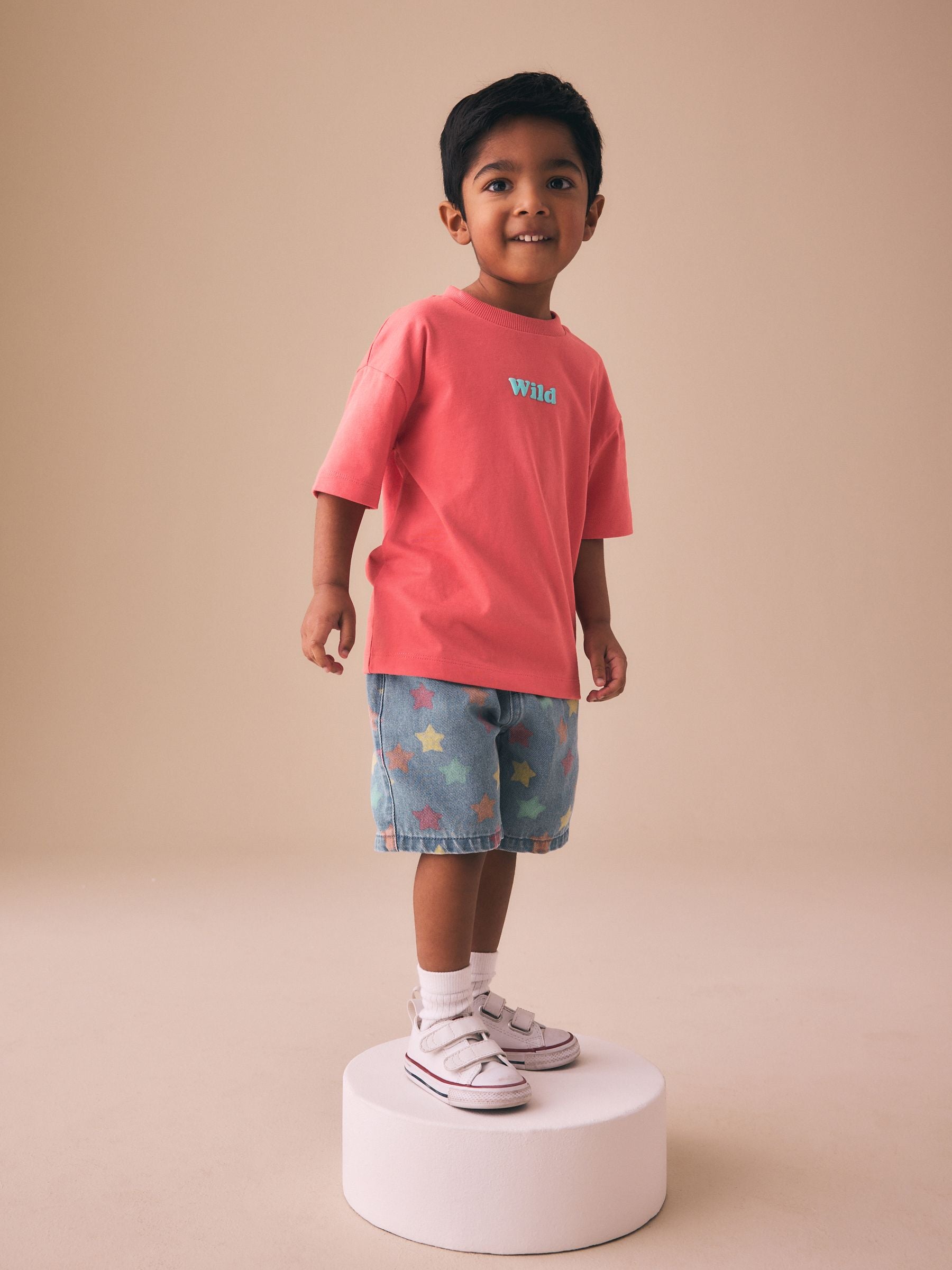 Coral Pink Wild Slogan Short Sleeve Small Graphic T-Shirt (3mths-8yrs) - Size 3-6 Months (62-68cm)