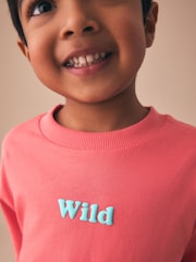 Coral Pink Wild Slogan Short Sleeve Small Graphic T-Shirt (3mths-8yrs) - Size 3-6 Months (62-68cm)