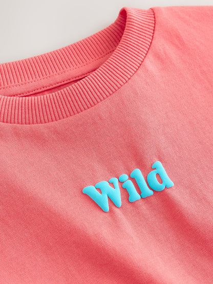 Coral Pink Wild Slogan Short Sleeve Small Graphic T-Shirt (3mths-8yrs) - Size 3-6 Months (62-68cm)