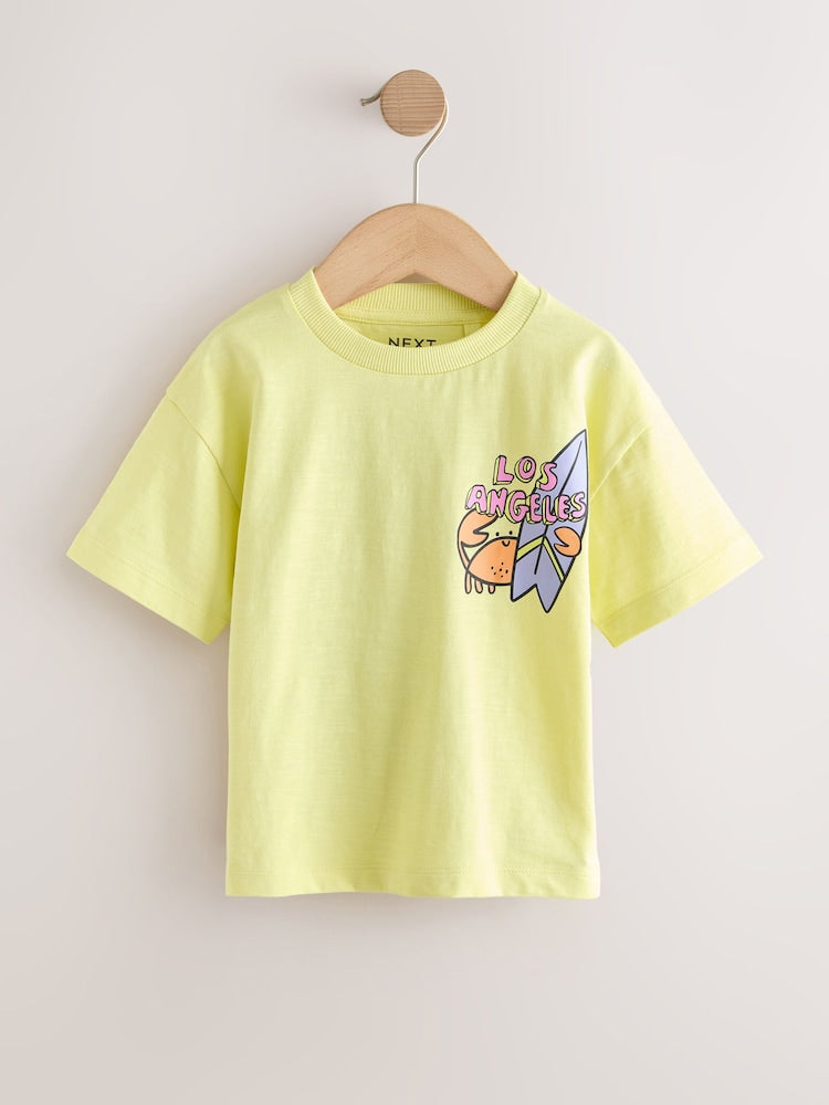 Yellow LA Surf Short Sleeve Graphic T-Shirts 3 Pack (3mths-7yrs)