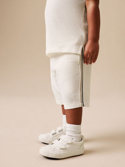 White Zip Neck Short Sleeve Polo Shirt And Shorts Set (3mths-7yrs)