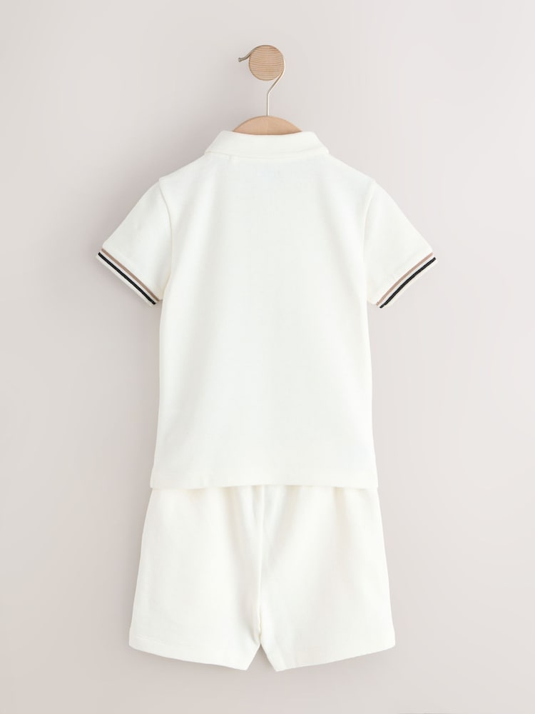 White Zip Neck Short Sleeve Polo Shirt And Shorts Set (3mths-7yrs)