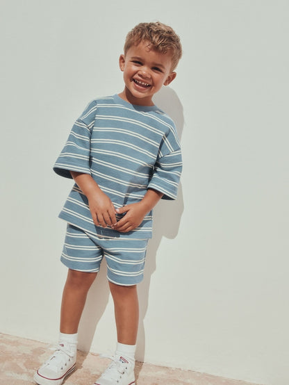 Blue Stripe Short Sleeve All-Over Print T-Shirt and Shorts Set (3mths-7yrs) - Size 3-6 Months (62-68cm)