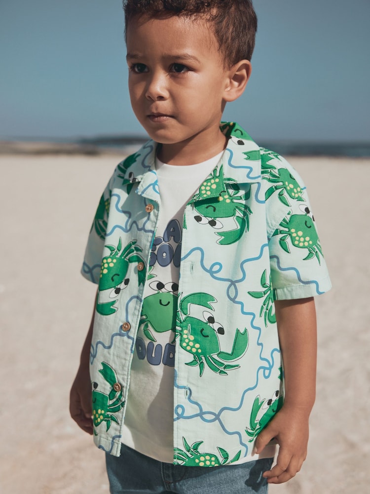 Light Blue Crab AOP Short Sleeve Printed Shirt and T-Shirts Set (6mths-7yrs) - Light Blue Crab AOP / 12-18 Months (80-86cm)